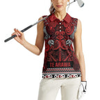 Aotearoa Iwi Te Arawa Women Sleeveless Polo Shirt Maori Wharenui House Tribal Pattern