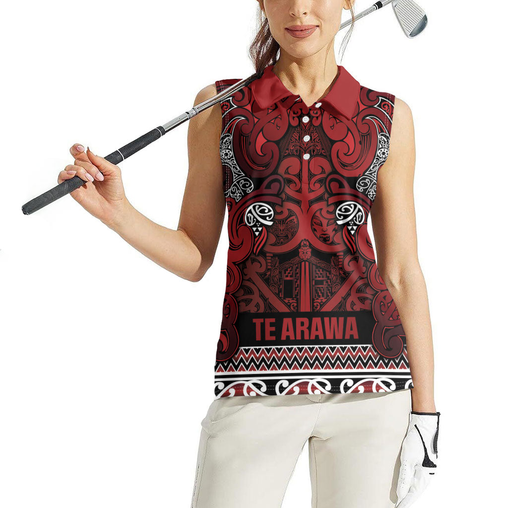 Aotearoa Iwi Te Arawa Women Sleeveless Polo Shirt Maori Wharenui House Tribal Pattern