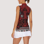 Aotearoa Iwi Te Arawa Women Sleeveless Polo Shirt Maori Wharenui House Tribal Pattern