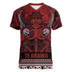 Aotearoa Iwi Te Arawa Women V-Neck T-Shirt Maori Wharenui House Tribal Pattern