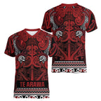Aotearoa Iwi Te Arawa Women V-Neck T-Shirt Maori Wharenui House Tribal Pattern