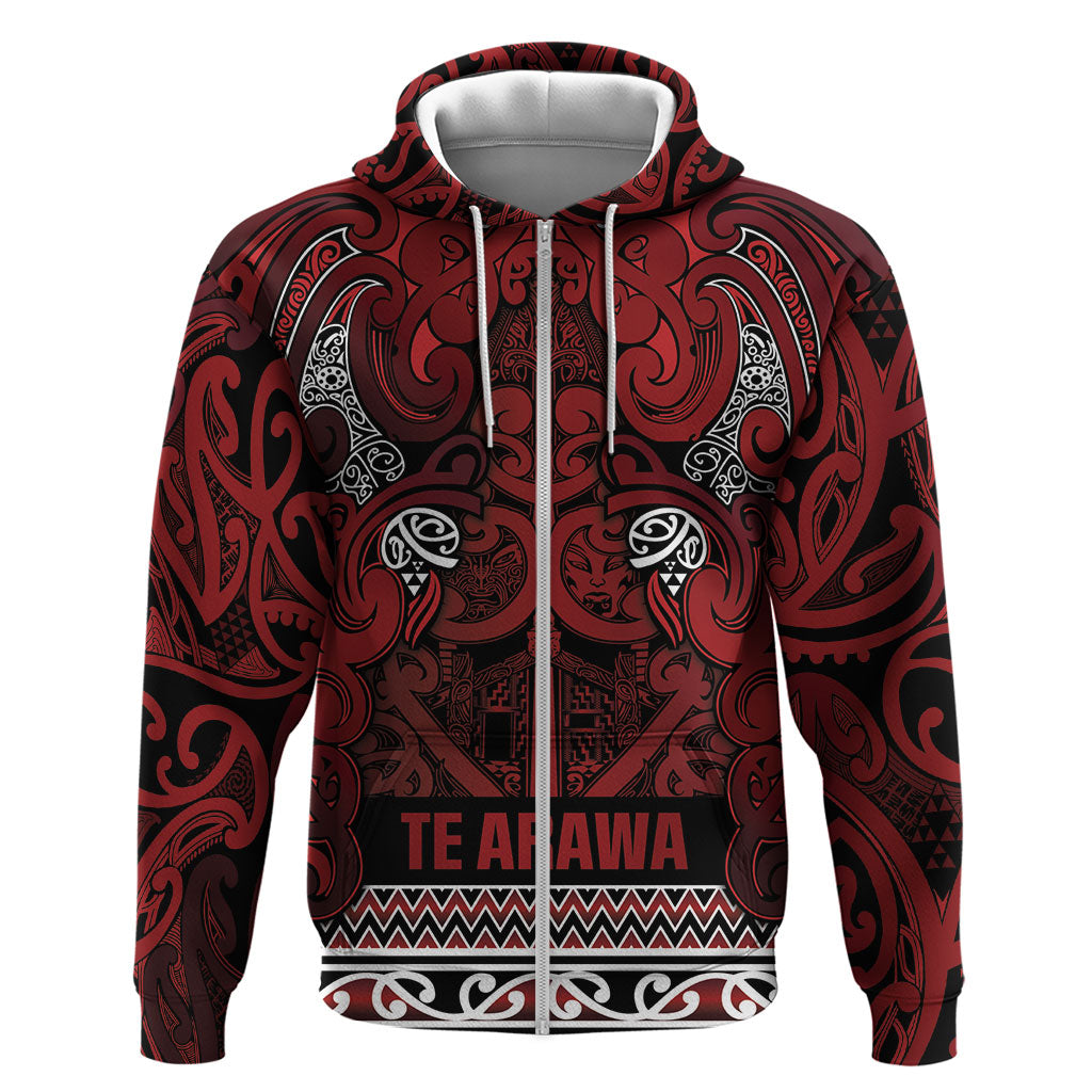 Aotearoa Iwi Te Arawa Zip Hoodie Maori Wharenui House Tribal Pattern