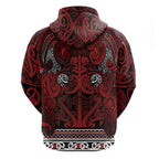 Aotearoa Iwi Te Arawa Zip Hoodie Maori Wharenui House Tribal Pattern