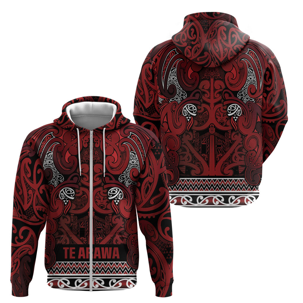 Aotearoa Iwi Te Arawa Zip Hoodie Maori Wharenui House Tribal Pattern