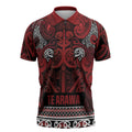 Aotearoa Iwi Te Arawa Zipper Polo Shirt Maori Wharenui House Tribal Pattern
