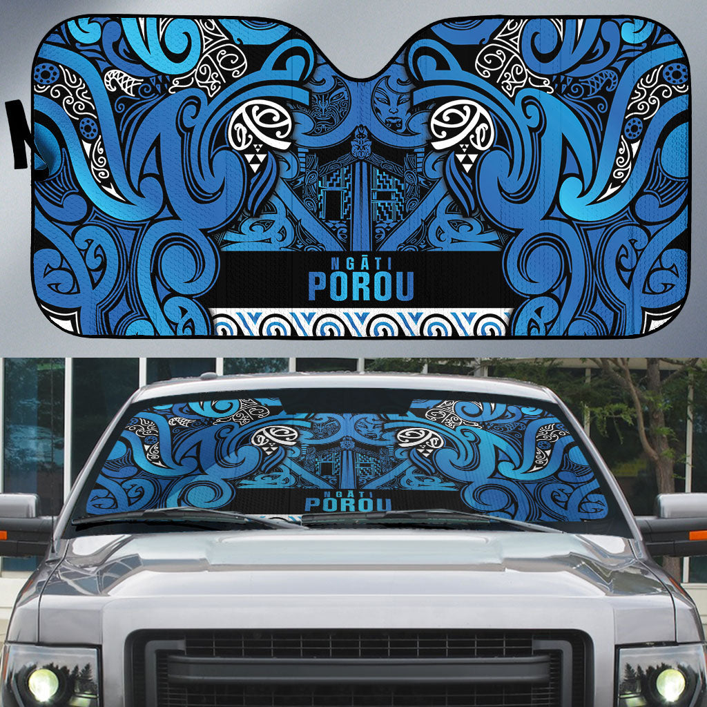 Aotearoa Iwi Ngati Porou Auto Sun Shade Maori Wharenui House Tribal Pattern