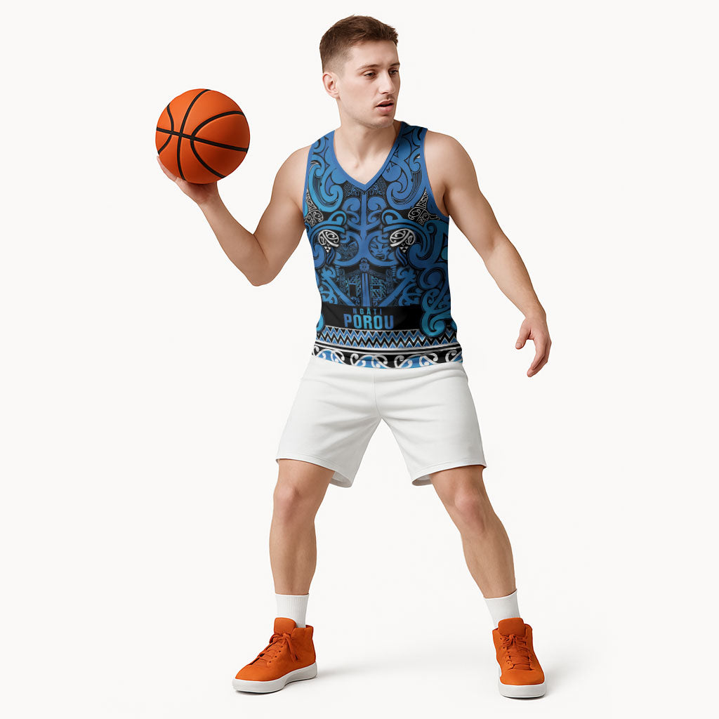 Aotearoa Iwi Ngati Porou Basketball Jersey Maori Wharenui House Tribal Pattern