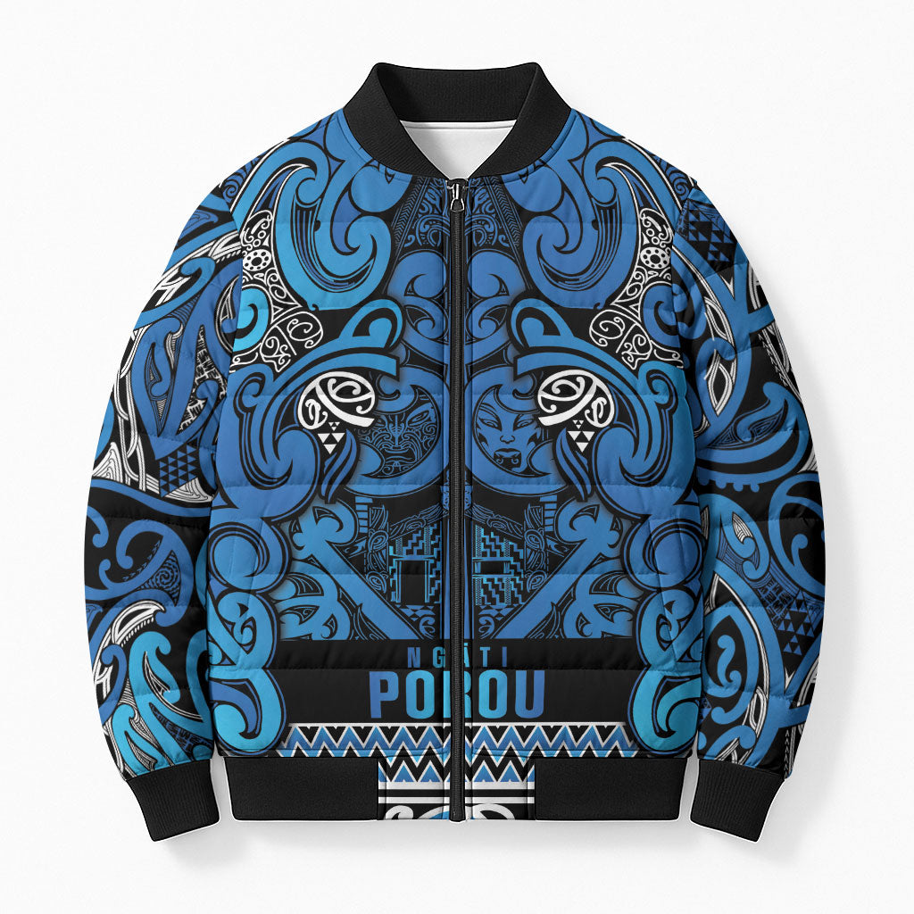 Aotearoa Iwi Ngati Porou Bomber Puffer Jacket Maori Wharenui House Tribal Pattern