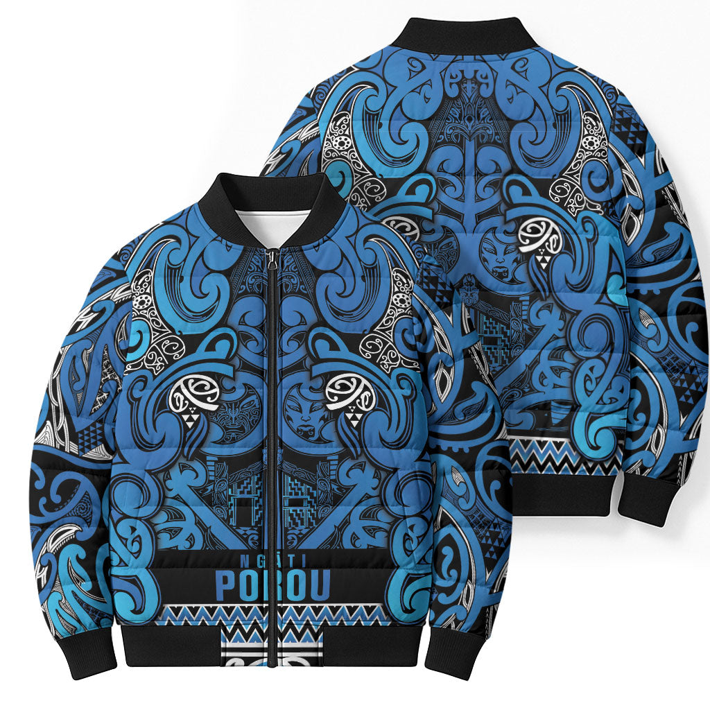 Aotearoa Iwi Ngati Porou Bomber Puffer Jacket Maori Wharenui House Tribal Pattern