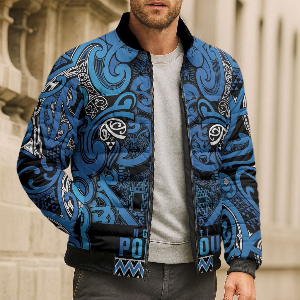 Aotearoa Iwi Ngati Porou Bomber Puffer Jacket Maori Wharenui House Tribal Pattern