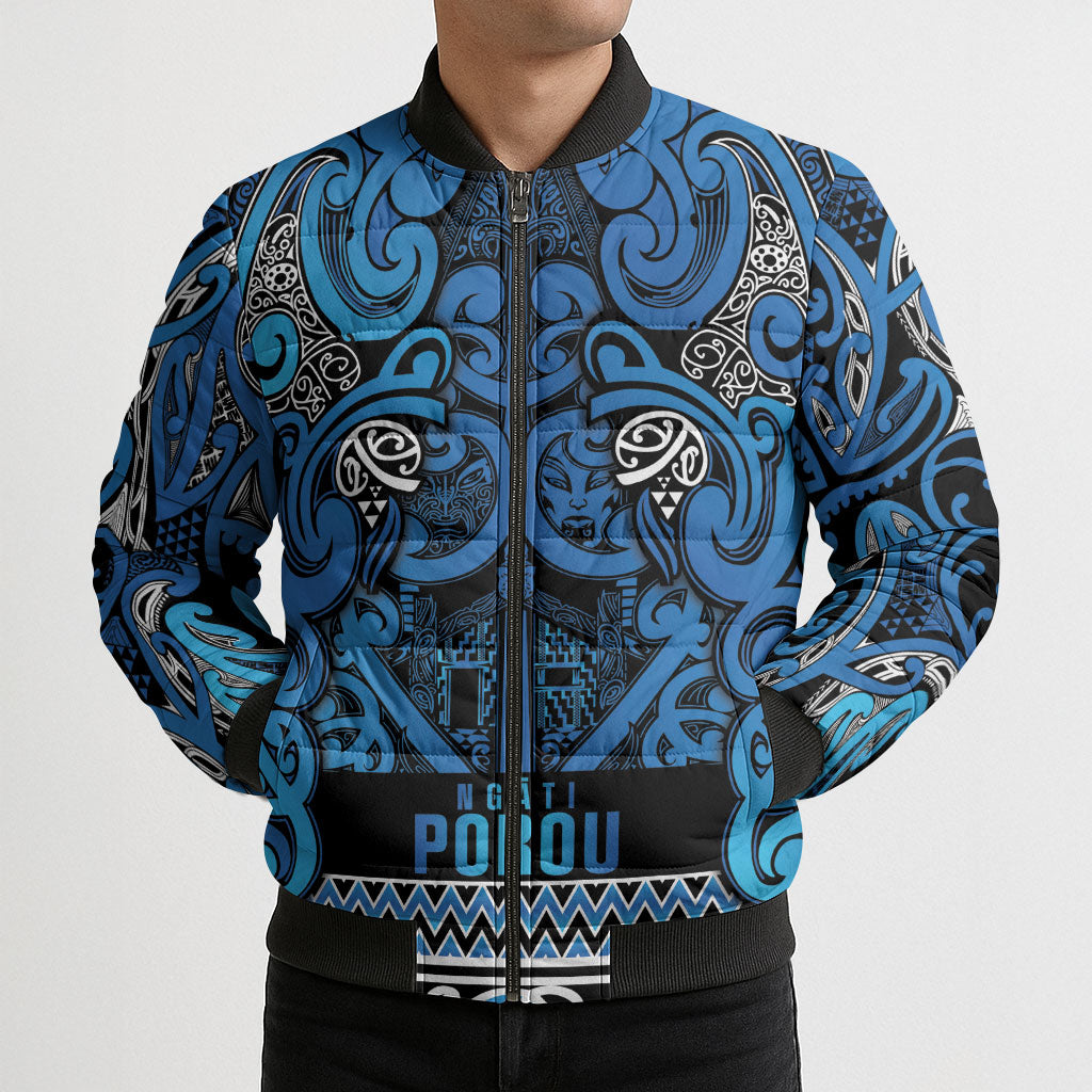 Aotearoa Iwi Ngati Porou Bomber Puffer Jacket Maori Wharenui House Tribal Pattern