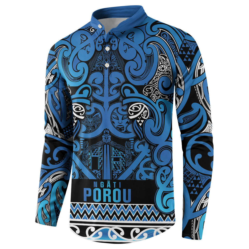 Aotearoa Iwi Ngati Porou Button Sweatshirt Maori Wharenui House Tribal Pattern