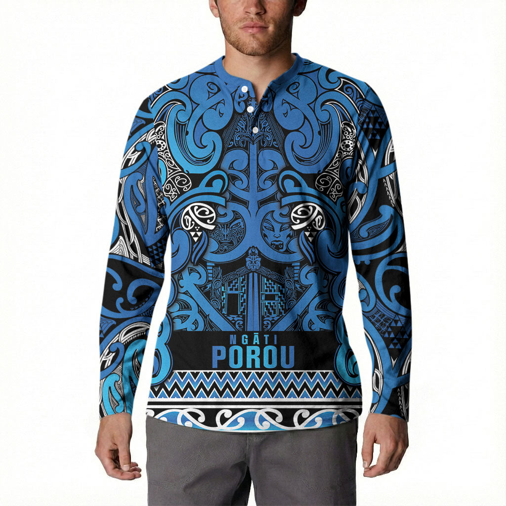 Aotearoa Iwi Ngati Porou Button Sweatshirt Maori Wharenui House Tribal Pattern