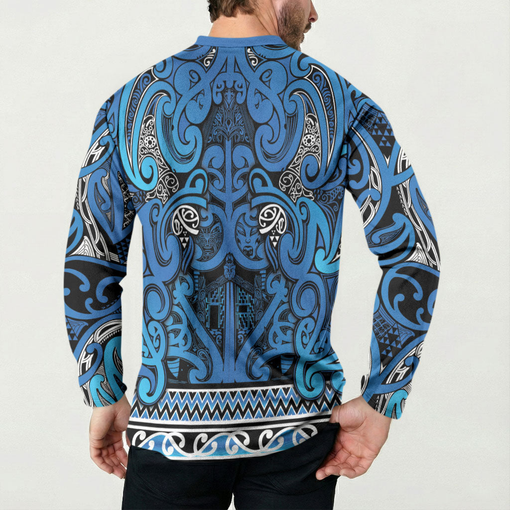 Aotearoa Iwi Ngati Porou Button Sweatshirt Maori Wharenui House Tribal Pattern