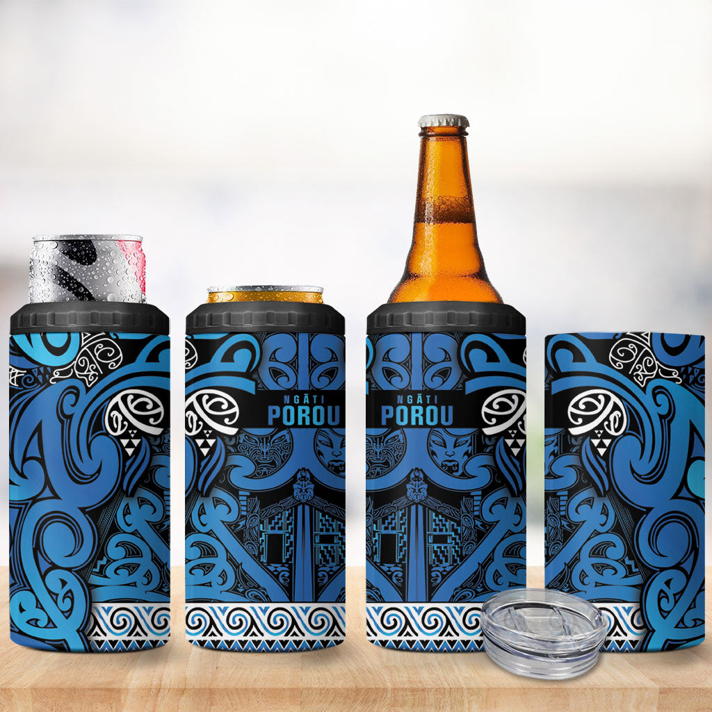 Aotearoa Iwi Ngati Porou 4 in 1 Can Cooler Tumbler Maori Wharenui House Tribal Pattern
