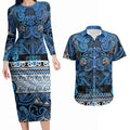 Aotearoa Iwi Ngati Porou Couples Matching Long Sleeve Bodycon Dress and Hawaiian Shirt Maori Wharenui House Tribal Pattern