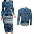 Aotearoa Iwi Ngati Porou Couples Matching Long Sleeve Bodycon Dress and Long Sleeve Button Shirt Maori Wharenui House Tribal Pattern