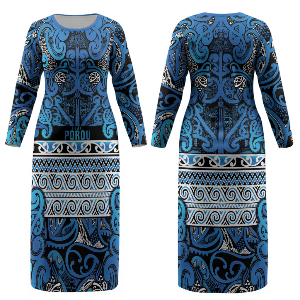 Aotearoa Iwi Ngati Porou Couples Matching Long Sleeve Bodycon Dress and Long Sleeve Button Shirt Maori Wharenui House Tribal Pattern