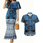Aotearoa Iwi Ngati Porou Couples Matching Mermaid Dress and Hawaiian Shirt Maori Wharenui House Tribal Pattern