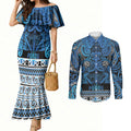 Aotearoa Iwi Ngati Porou Couples Matching Mermaid Dress and Long Sleeve Button Shirt Maori Wharenui House Tribal Pattern