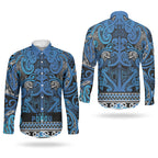 Aotearoa Iwi Ngati Porou Couples Matching Mermaid Dress and Long Sleeve Button Shirt Maori Wharenui House Tribal Pattern