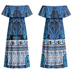 Aotearoa Iwi Ngati Porou Couples Matching Off Shoulder Maxi Dress and Hawaiian Shirt Maori Wharenui House Tribal Pattern