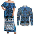 Aotearoa Iwi Ngati Porou Couples Matching Off Shoulder Maxi Dress and Long Sleeve Button Shirt Maori Wharenui House Tribal Pattern