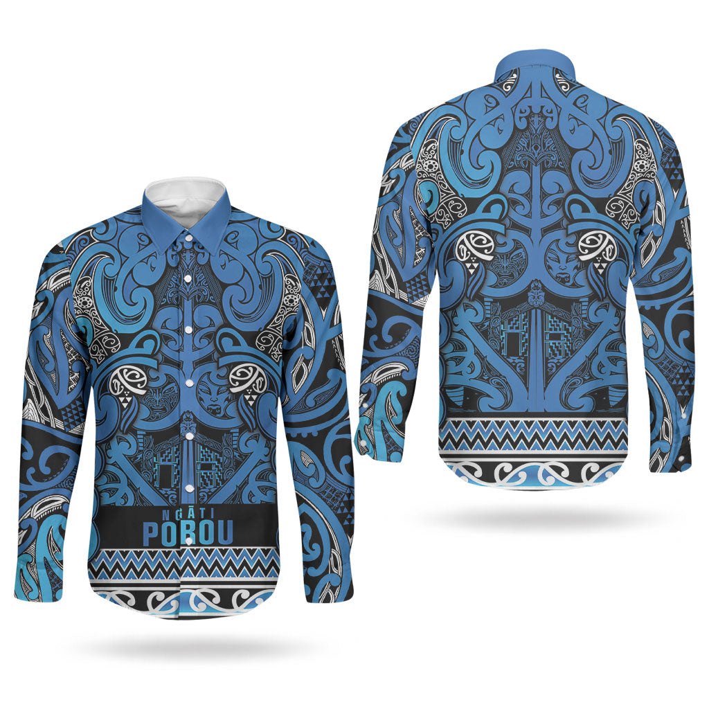 Aotearoa Iwi Ngati Porou Couples Matching Off Shoulder Maxi Dress and Long Sleeve Button Shirt Maori Wharenui House Tribal Pattern