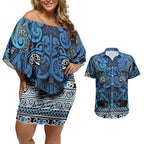 Aotearoa Iwi Ngati Porou Couples Matching Off Shoulder Short Dress and Hawaiian Shirt Maori Wharenui House Tribal Pattern