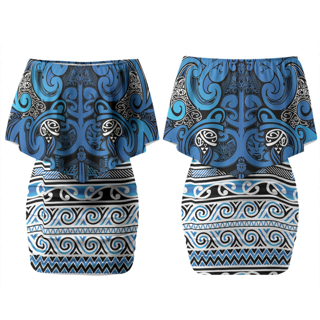 Aotearoa Iwi Ngati Porou Couples Matching Off Shoulder Short Dress and Hawaiian Shirt Maori Wharenui House Tribal Pattern