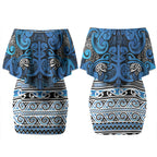 Aotearoa Iwi Ngati Porou Couples Matching Off Shoulder Short Dress and Long Sleeve Button Shirt Maori Wharenui House Tribal Pattern