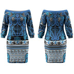 Aotearoa Iwi Ngati Porou Couples Matching Off The Shoulder Long Sleeve Dress and Long Sleeve Button Shirt Maori Wharenui House Tribal Pattern