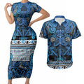 Aotearoa Iwi Ngati Porou Couples Matching Short Sleeve Bodycon Dress and Hawaiian Shirt Maori Wharenui House Tribal Pattern