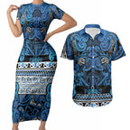 Aotearoa Iwi Ngati Porou Couples Matching Short Sleeve Bodycon Dress and Hawaiian Shirt Maori Wharenui House Tribal Pattern