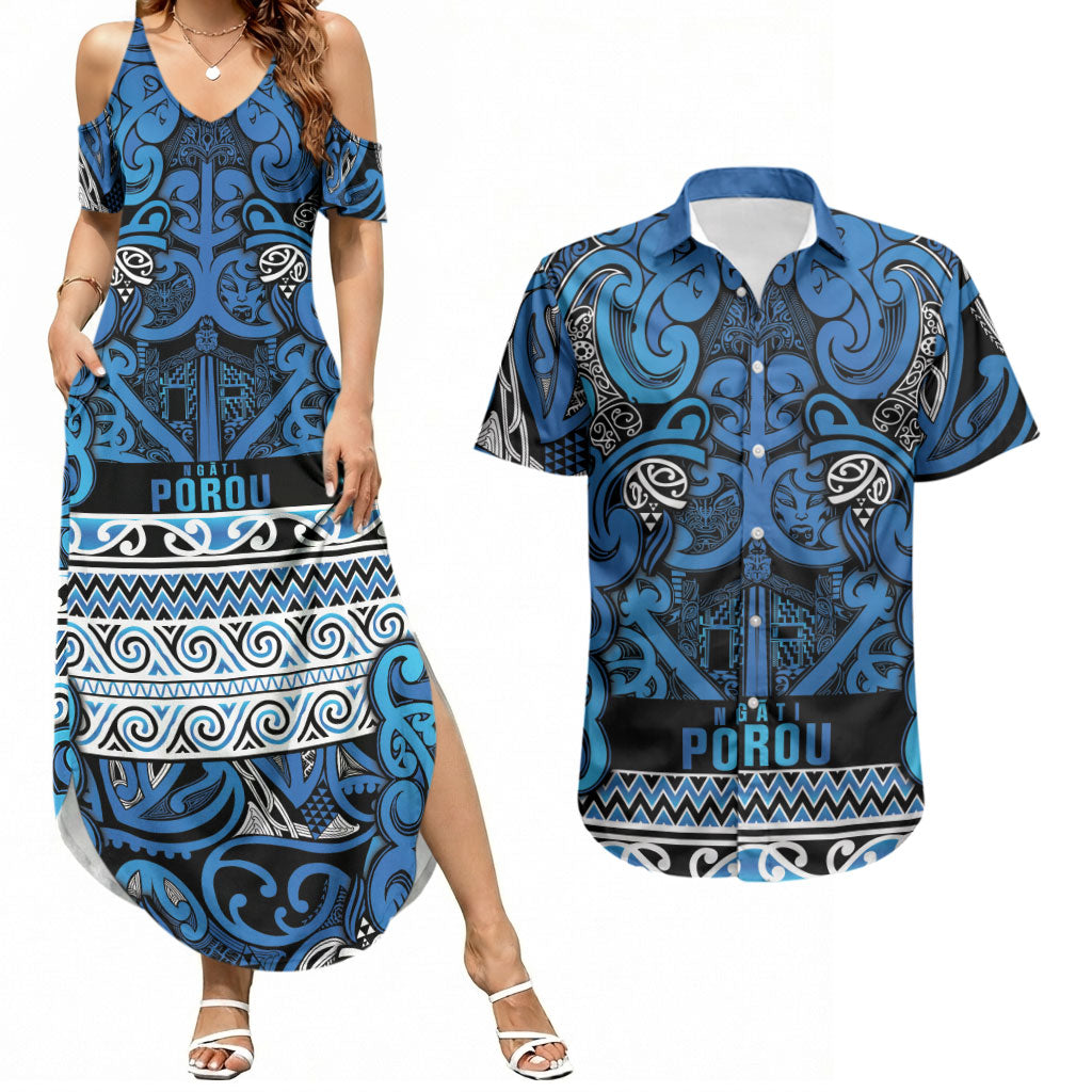 Aotearoa Iwi Ngati Porou Couples Matching Summer Maxi Dress and Hawaiian Shirt Maori Wharenui House Tribal Pattern