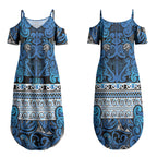 Aotearoa Iwi Ngati Porou Couples Matching Summer Maxi Dress and Long Sleeve Button Shirt Maori Wharenui House Tribal Pattern