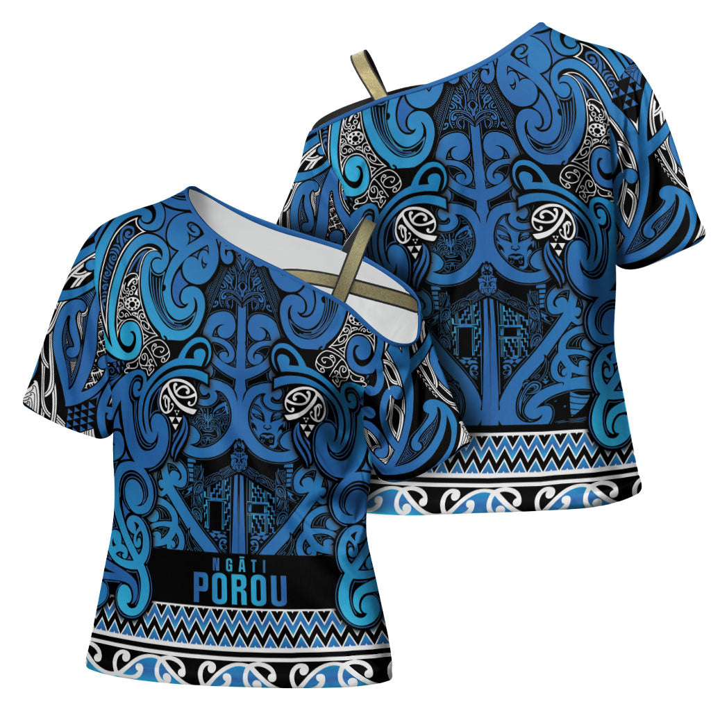 Aotearoa Iwi Ngati Porou Cross Shoulder Shirt Maori Wharenui House Tribal Pattern