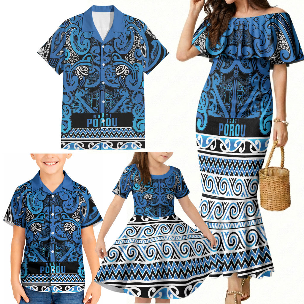 Aotearoa Iwi Ngati Porou Family Matching Mermaid Dress and Hawaiian Shirt Maori Wharenui House Tribal Pattern