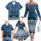 Aotearoa Iwi Ngati Porou Family Matching Off The Shoulder Long Sleeve Dress and Hawaiian Shirt Maori Wharenui House Tribal Pattern
