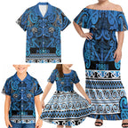 Aotearoa Iwi Ngati Porou Family Matching Off Shoulder Maxi Dress and Hawaiian Shirt Maori Wharenui House Tribal Pattern