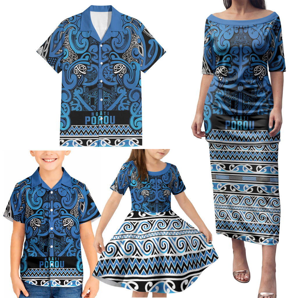 Aotearoa Iwi Ngati Porou Family Matching Puletasi and Hawaiian Shirt Maori Wharenui House Tribal Pattern