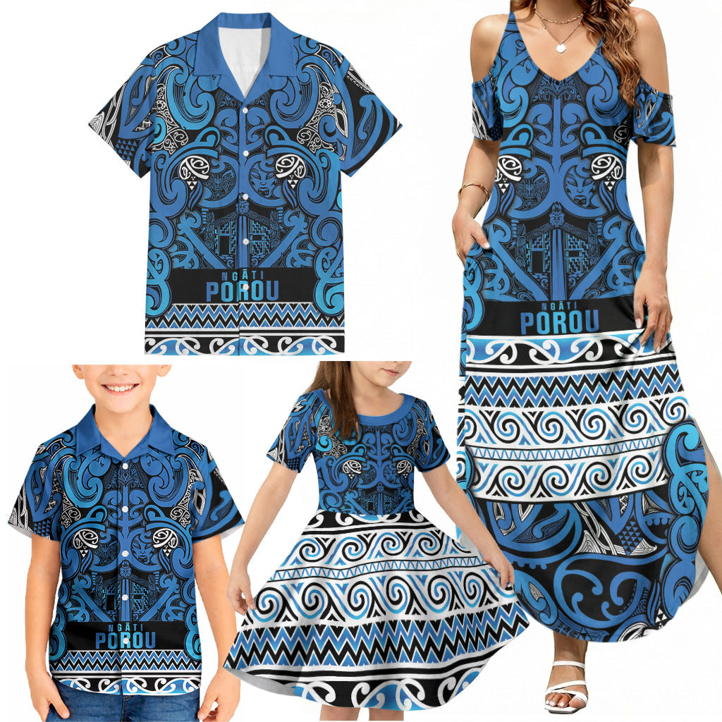 Aotearoa Iwi Ngati Porou Family Matching Summer Maxi Dress and Hawaiian Shirt Maori Wharenui House Tribal Pattern