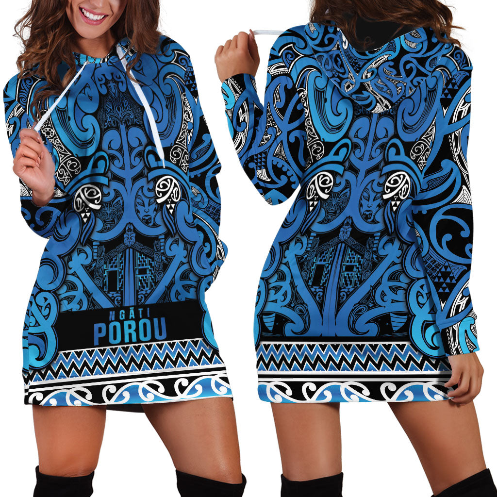 Aotearoa Iwi Ngati Porou Hoodie Dress Maori Wharenui House Tribal Pattern