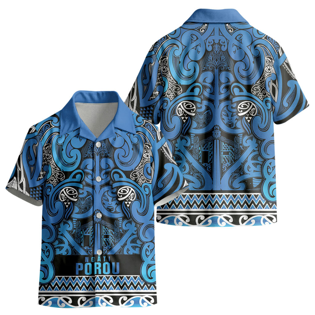 Aotearoa Iwi Ngati Porou Kid Hawaiian Shirt Maori Wharenui House Tribal Pattern
