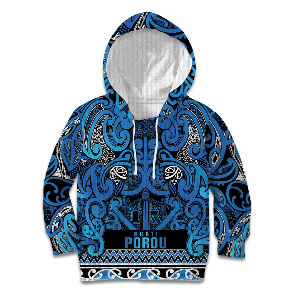 Aotearoa Iwi Ngati Porou Kid Hoodie Maori Wharenui House Tribal Pattern