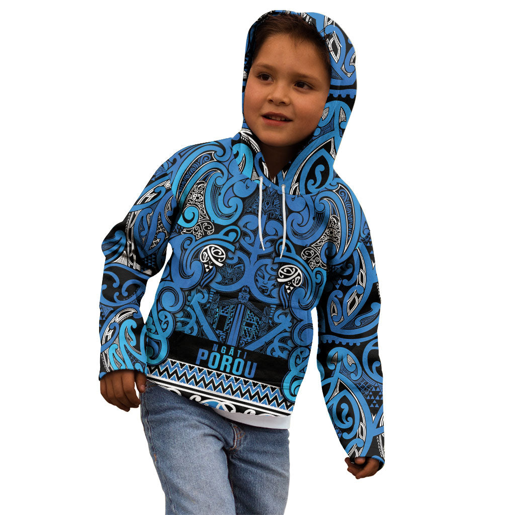 Aotearoa Iwi Ngati Porou Kid Hoodie Maori Wharenui House Tribal Pattern
