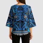 Aotearoa Iwi Ngati Porou Kimono Sleeve Blouse Maori Wharenui House Tribal Pattern