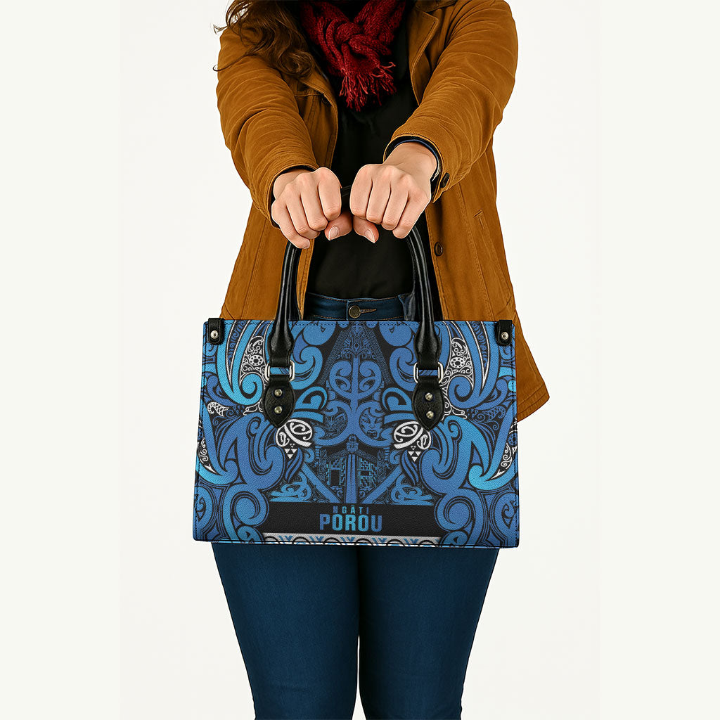 Aotearoa Iwi Ngati Porou Leather Bag Maori Wharenui House Tribal Pattern