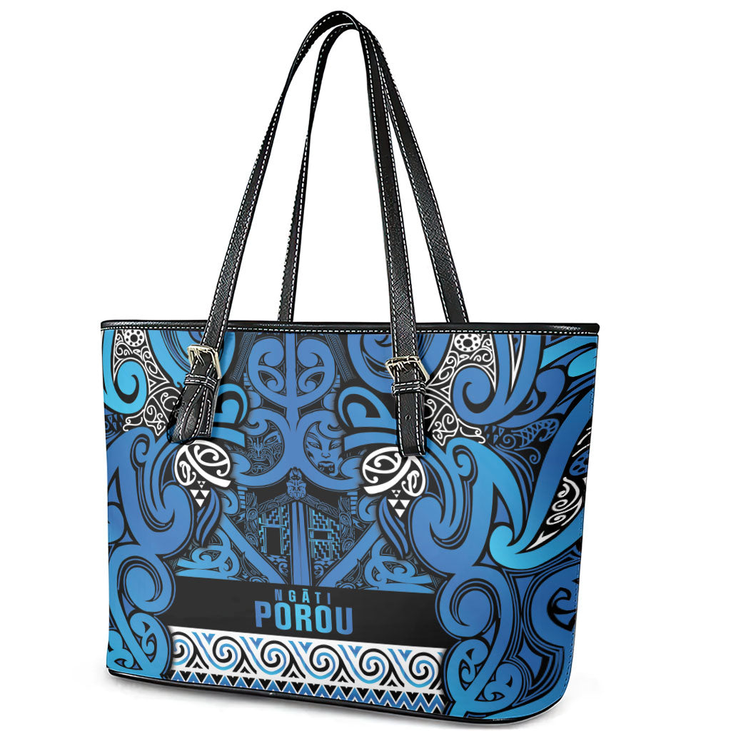 Aotearoa Iwi Ngati Porou Leather Tote Bag Maori Wharenui House Tribal Pattern