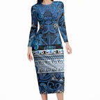Aotearoa Iwi Ngati Porou Long Sleeve Bodycon Dress Maori Wharenui House Tribal Pattern